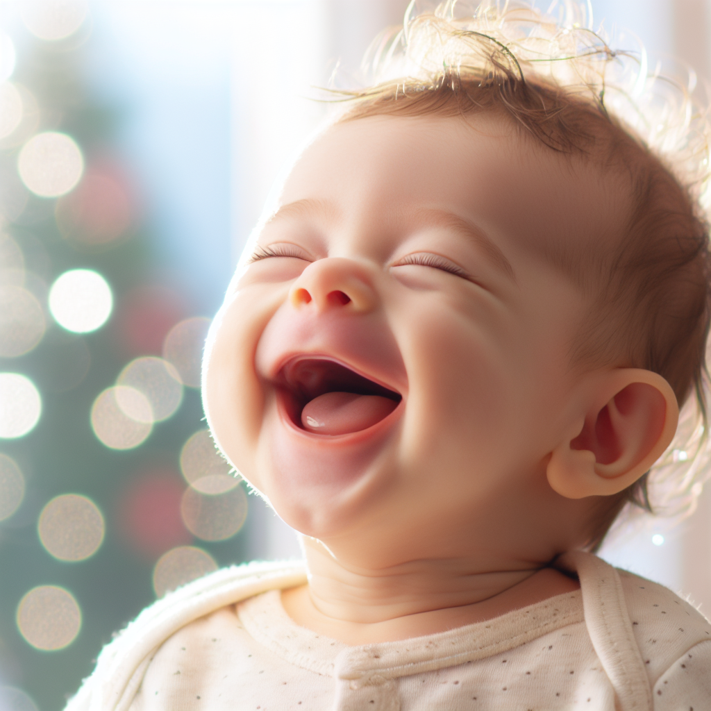 Un bébé souriant confortablement allongé, illustrant une respiration libre et aisée.