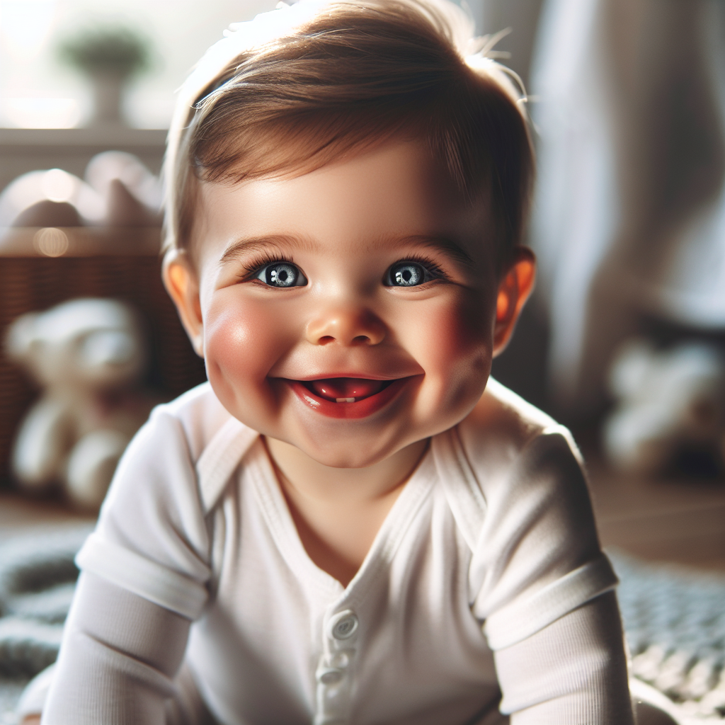 Un bébé souriant joyeusement dans un lit douillet