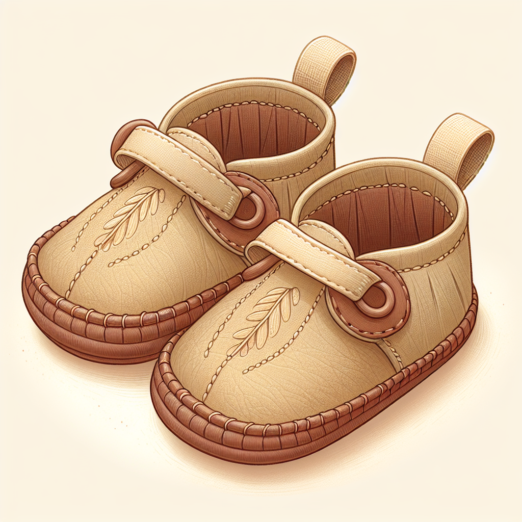 Illustration colorée de chaussons en cuir souple pour bébé, montrant divers designs et couleurs