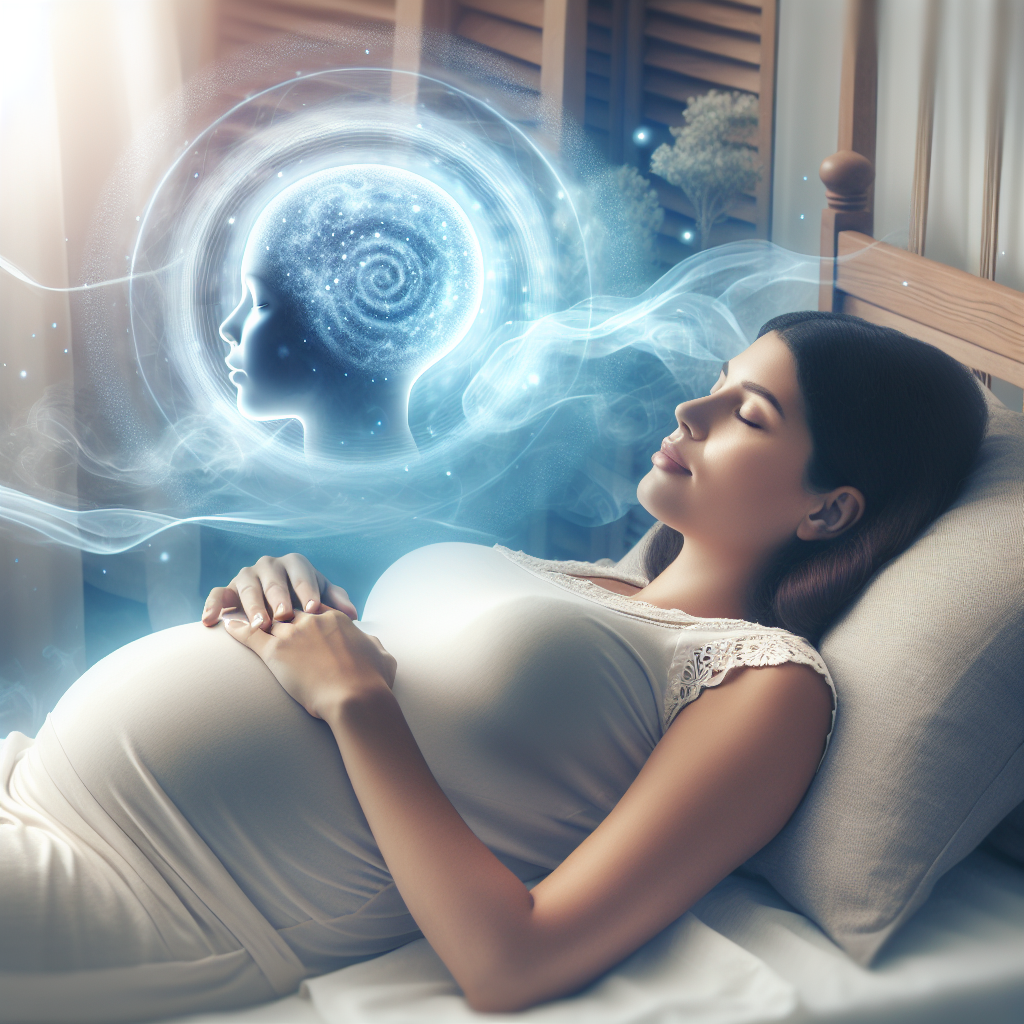 Image d'une femme enceinte allongée calmement sur son dos, dans une ambiance sereine et lumineuse, concentrée sur la sensation des mouvements de son bébé à naître, illustrant le conseil de se mettre dans une position qui favorise la perception de ces mouvements.