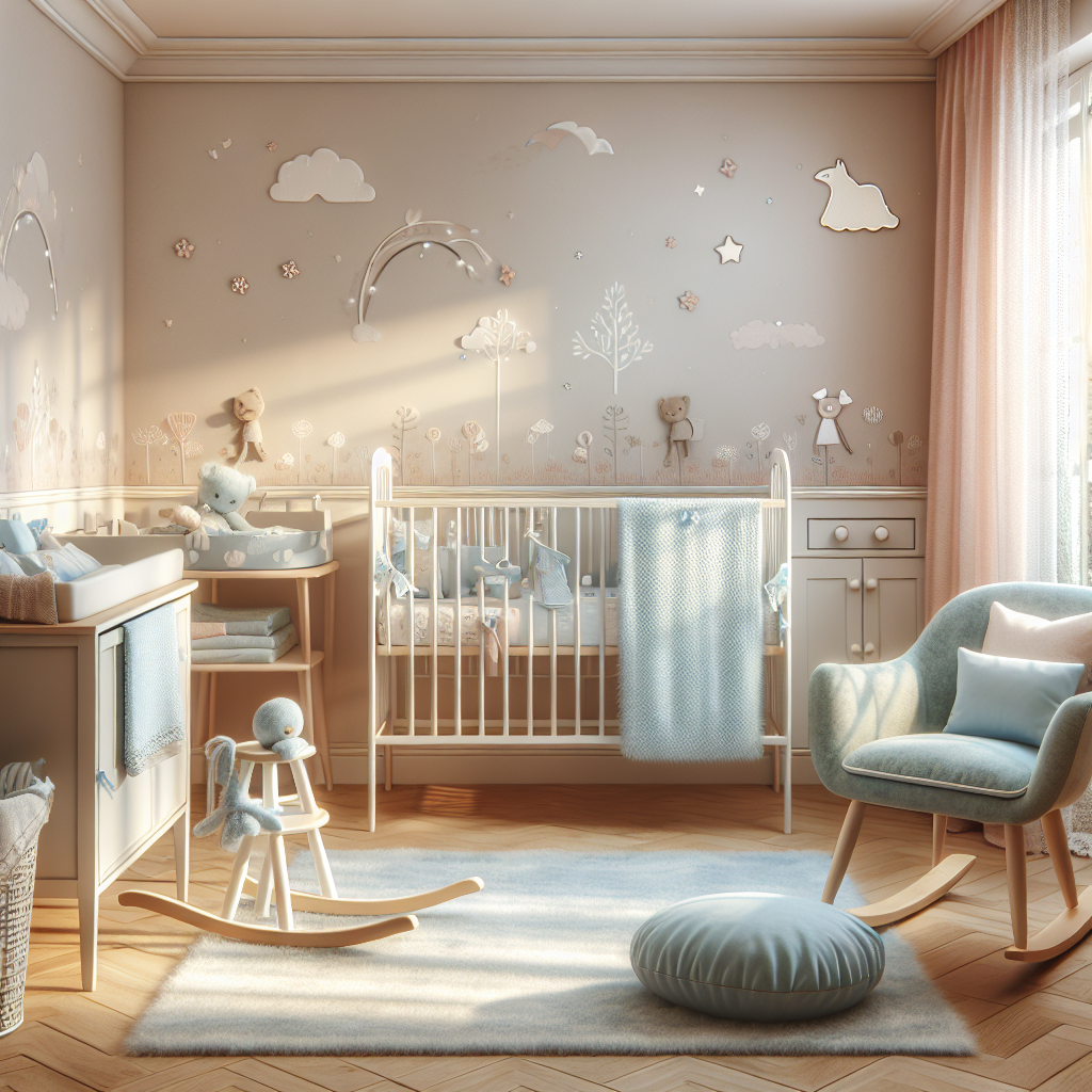 Une chambre de bébé avec des couleurs douces et un mobilier confortable