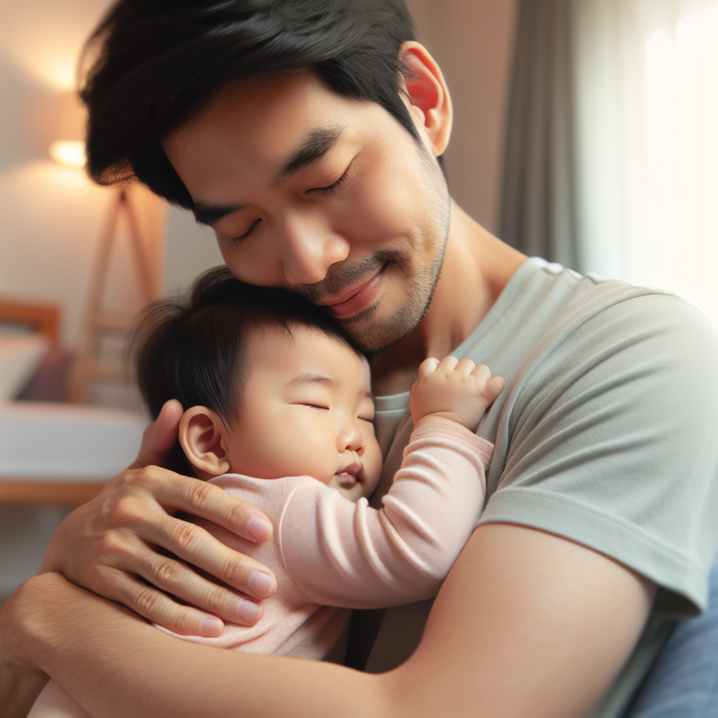 Un bébé qui se frotte le visage contre son parent, exprimant un besoin de confort et de sécurité.