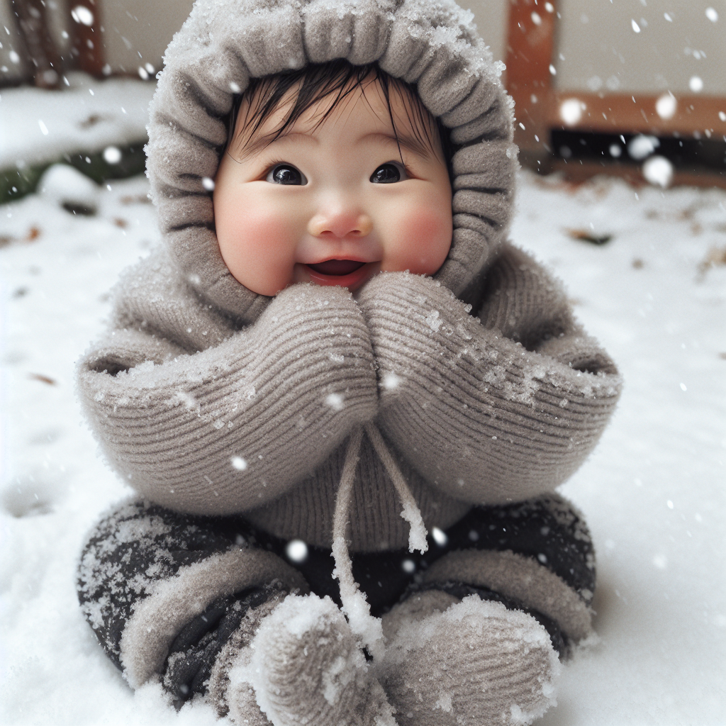 bébé portant des sous-vêtements thermiques tout en jouant dans la neige