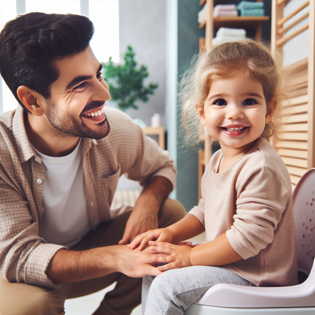 Bébé utilisant un pot et souriant à un parent encourageant