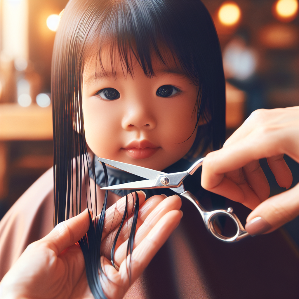 Un jeune enfant se faisant couper les cheveux par un parent dans un environnement chaleureux.