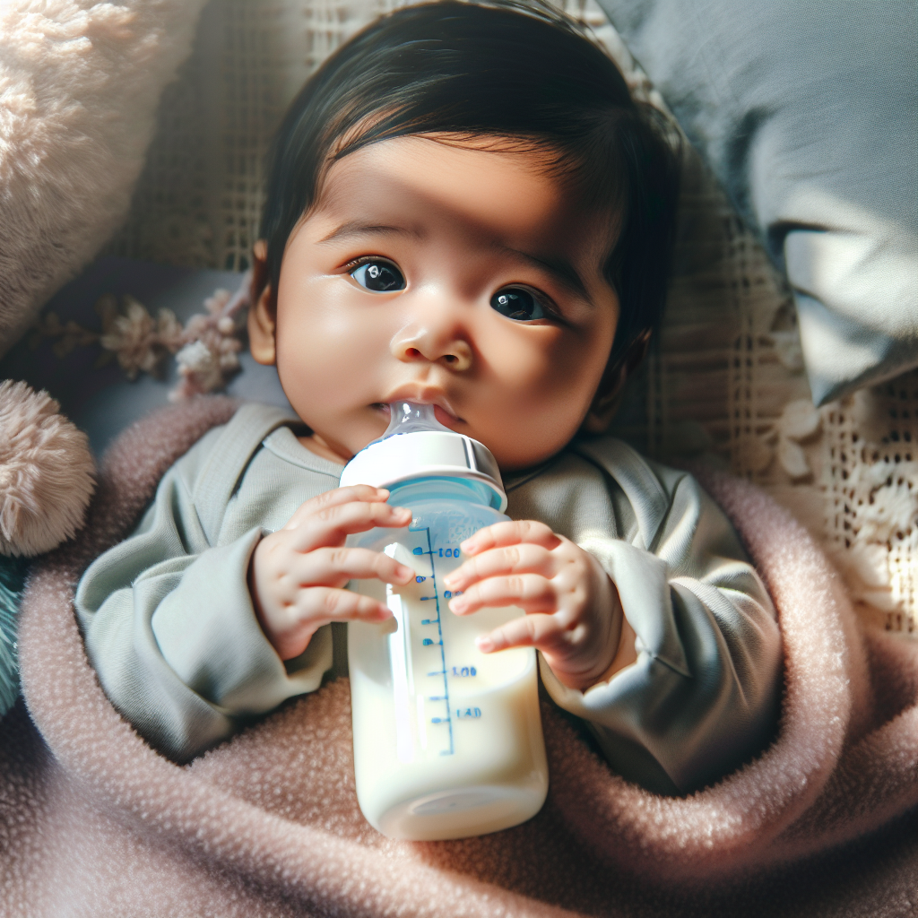 Bébé de 3 mois buvant du lait au biberon