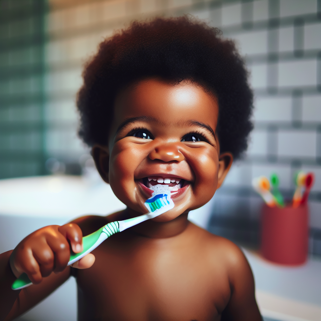 Un bébé heureux brossant ses dents avec une brosse à dents colorée et du dentifrice sûr pour bébé dans la salle de bain