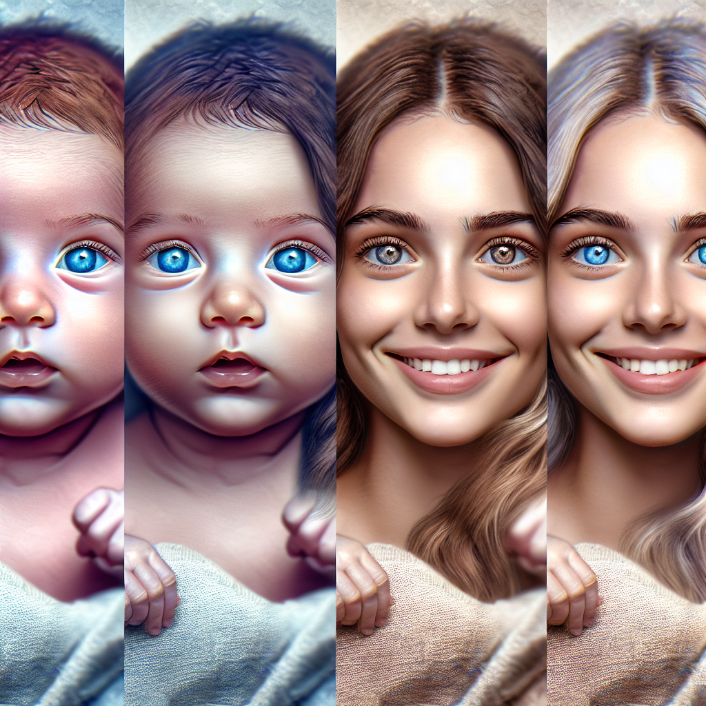 Un bébé avec des yeux changeant de couleur, initialement bleus, devenant progressivement marron ou noisette, illustrant le développement mélanique dans les yeux d'un bébé avec l'anecdote d'une jeune mère observant ce changement.