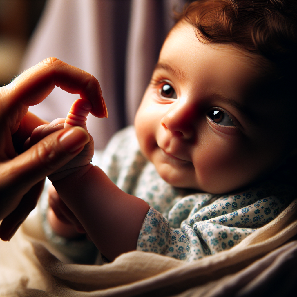 Un bébé trouve son pouce pour la première fois et semble accompli.