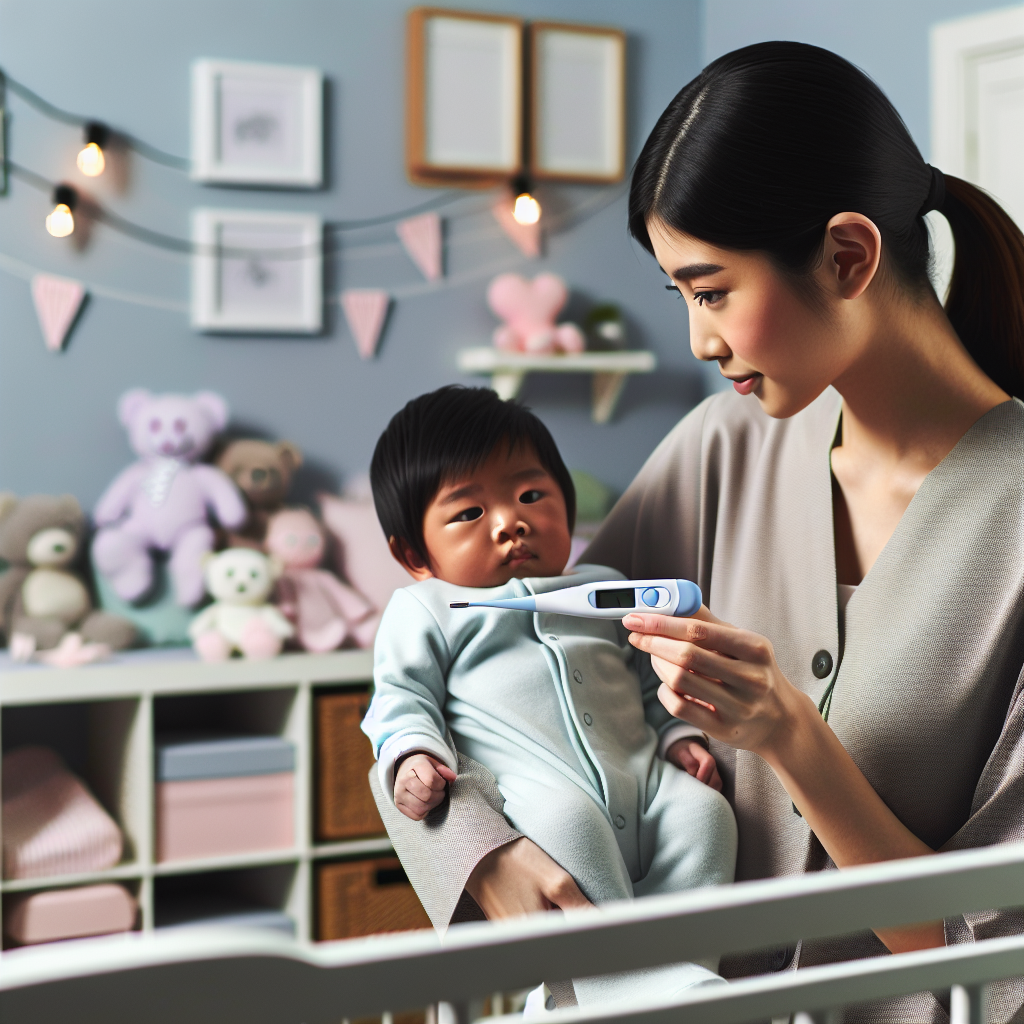 Un thermomètre de qualité utilisé pour vérifier la température d'un bébé dans une chambre propre et confortable.