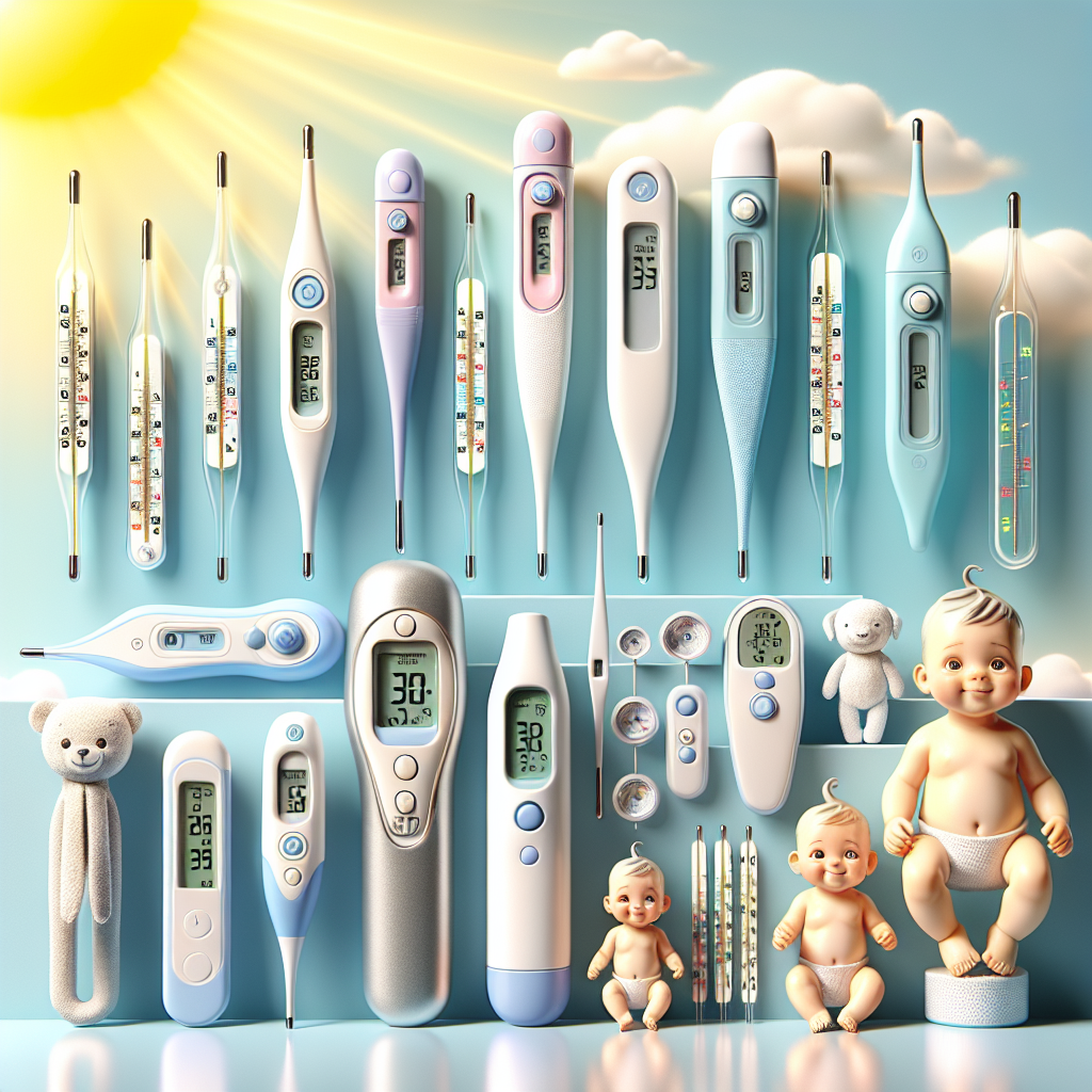 Différents types de thermomètres pour bébé exposés ensemble