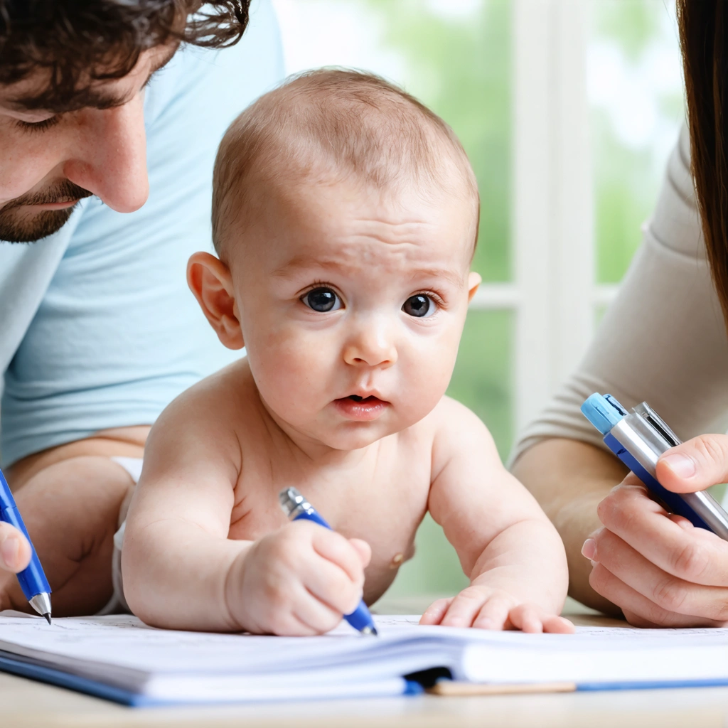 Bébé montrant des signes de croissance rapide avec des parents observant.